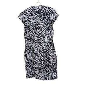 Vintage Dress Size 12 Black White Animal Print Sleeveless Collared Bamboo Blend